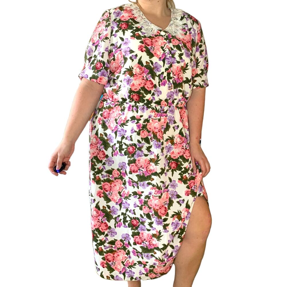 Vintage Garden Floral Midi Plus Size Spring Easter Tea Party Dress 3XL